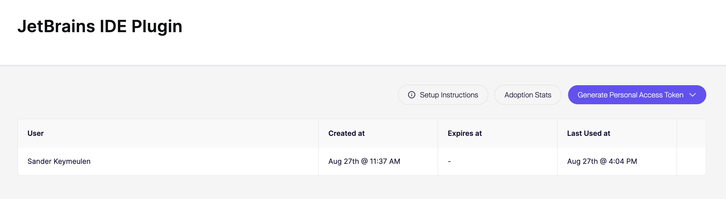 トークン生成オプションを備えたJetBrains IDEプラグインのユーザーアクセスおよびアクティビティログ。