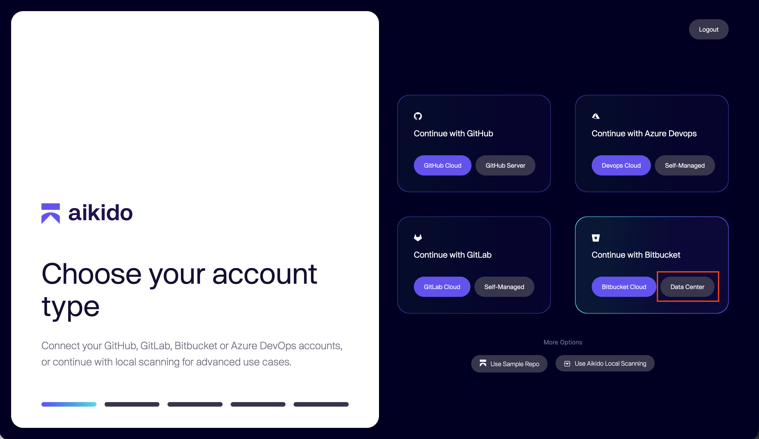 接続するソースコード管理プロバイダーを選択:GitHub、Azure DevOps、GitLab、またはBitbucket。