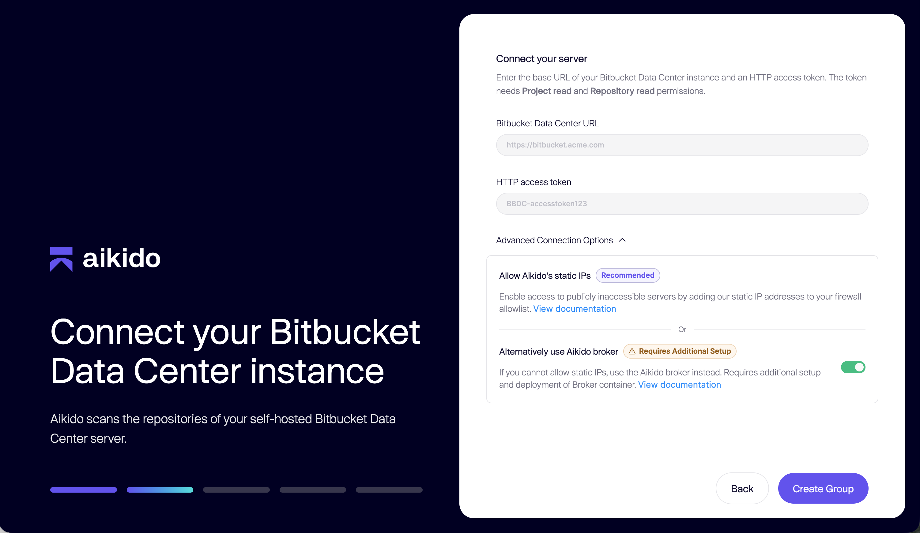 Aikidoオンボーディング:GitLab Self-ManagedのURLとアクセストークンを入力して認証する。