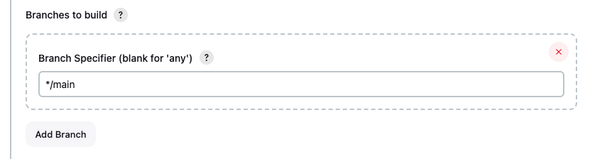 CI/CDパイプライン設定でビルド対象の「main」ブランチを選択する