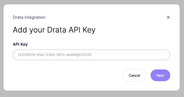 Drata APIキーを入力してデータを連携し、次のステップに進む。