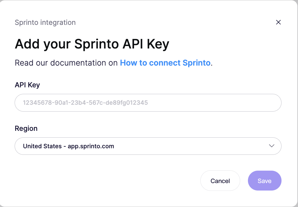 AikidoにSprinto APIキーを貼り付け、リージョンを選択して連携を保存する。