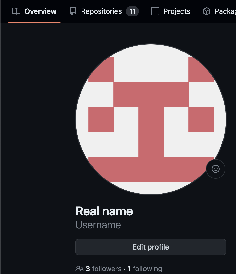 アバター、ユーザー名、フォロワー数、プロフィール編集オプションを表示するGitHubユーザープロフィール画面。