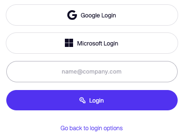 ログインオプション：Google、Microsoft、またはメールでのアカウントアクセス。