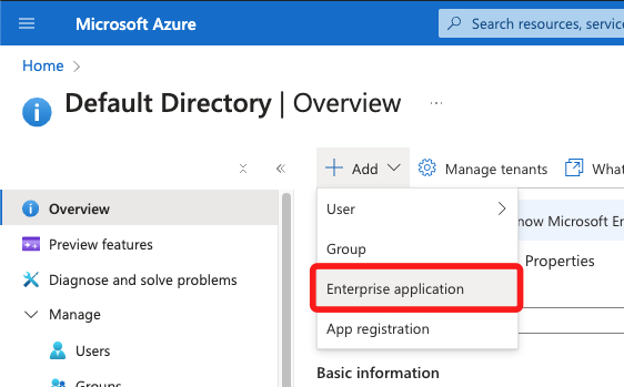 Microsoft Azure Active Directoryで新しいエンタープライズアプリケーションを追加。