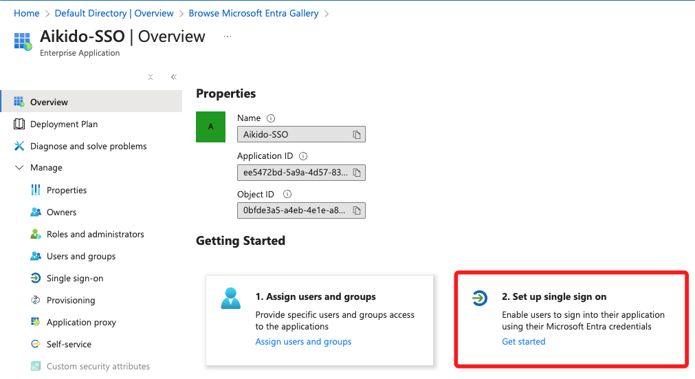Aikido-SSOアプリケーション設定：Microsoft Entraでユーザーの割り当てとシングルサインオンを設定。