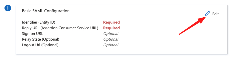 Basic SAML Configuration：必須のIdentifierおよびReply URLフィールドを編集。