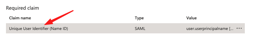 ユーザー識別用に強調表示されたSAMLクレーム：Unique User Identifier (Name ID)。