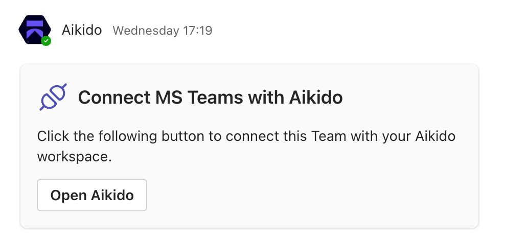 AikidoインテグレーションとMicrosoft Teamsグループを接続するための選択画面。