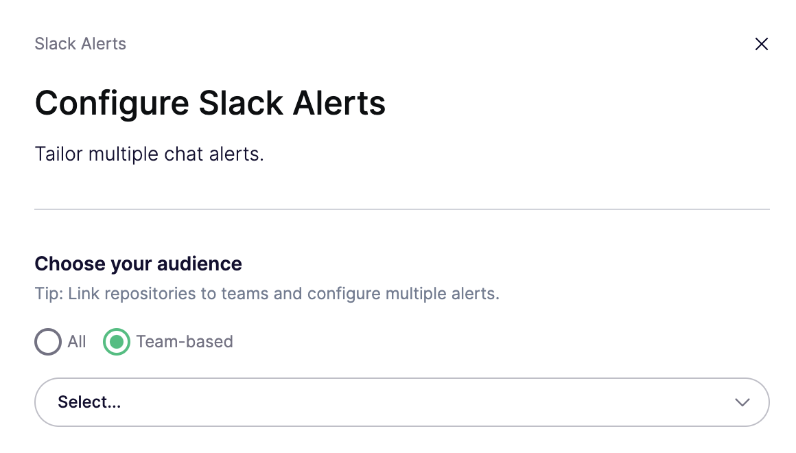 Slackアラートを全ユーザー向けまたは特定チーム向けにカスタム設定する画面