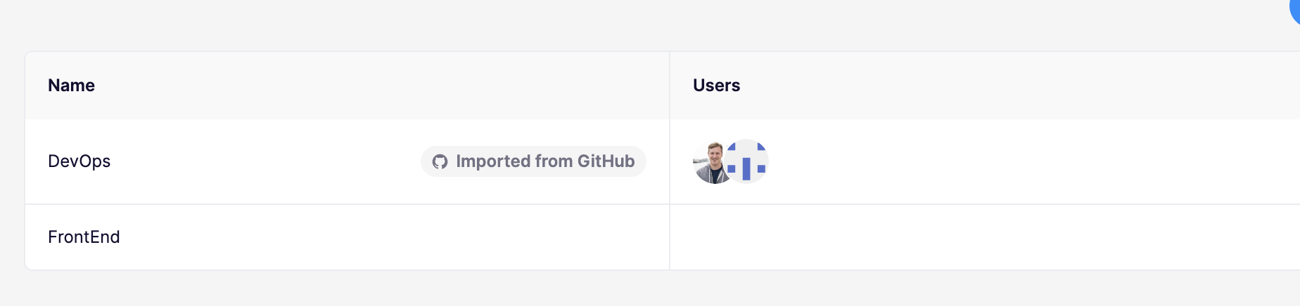 GitHubからインポートされたDevOpsグループを含むチームのロールとユーザーの概要