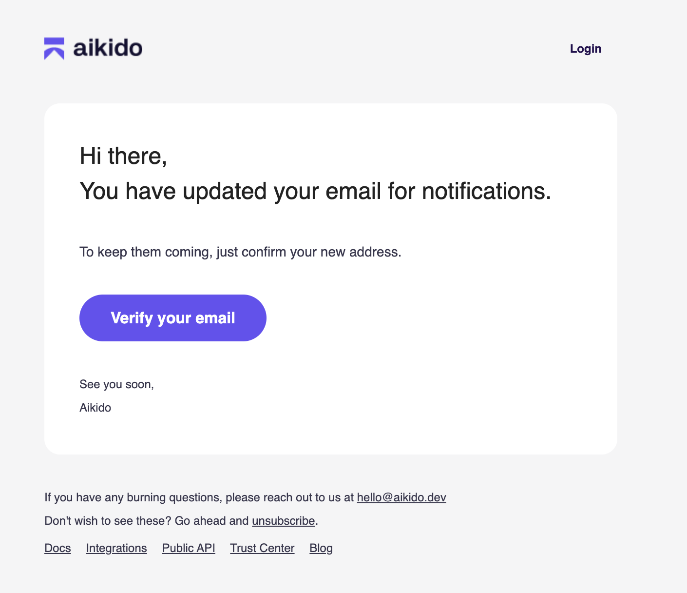 通知メール更新に関するメール確認プロンプト。