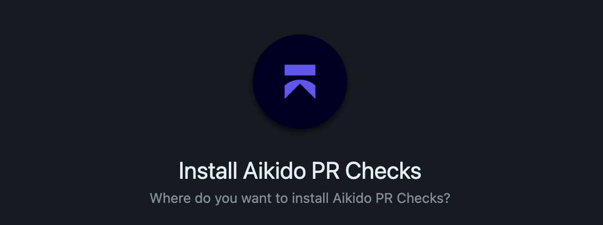 ロゴとインストール場所の確認を含むAikido PR Checksのインストールプロンプト。