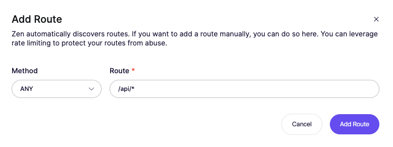 Aikido Firewall設定でレート制限付きのAPIルートを追加する画面。